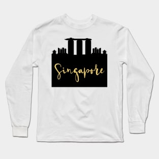 SINGAPORE DESIGNER SILHOUETTE SKYLINE ART Long Sleeve T-Shirt